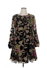 Cocktail Semi Formal Dark floral Women's Dress with Black Velvet detail