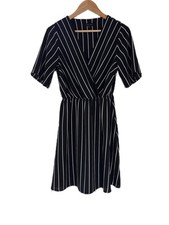 New Look Black And White Striped V Neck Mini Dress Size 8