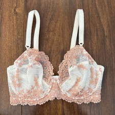 Wacoal Embrace Lace Underwire Bra 65191 32DD Coral Ivory Sheer Floral
