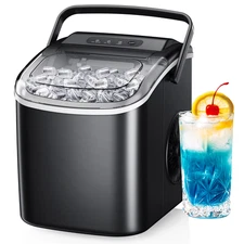 Simzlife 26 lbs24H Countertop Ice Maker Machine, 9 Bullet-Shaped Ice in 6 Min, A