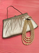 Vintage 1960s Silver Evening Bag USA Rhinestones Mod By HL, Bonus Pearls