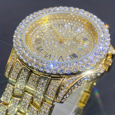 SUPER SHINE Hip Hop Luxury Ice Out Men's Watch Iced King Bling Gold Cz Diamond