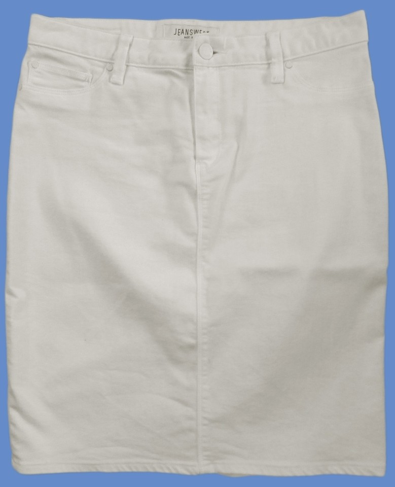 JEANSWEST off-white stretch drill knee length skirt straight jeans-style 12 EUC!