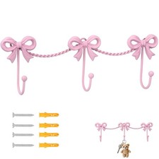Pink Bow Wall Hooks Metal Bowknot Coat Towel Door Hanger Holder 3 PCS