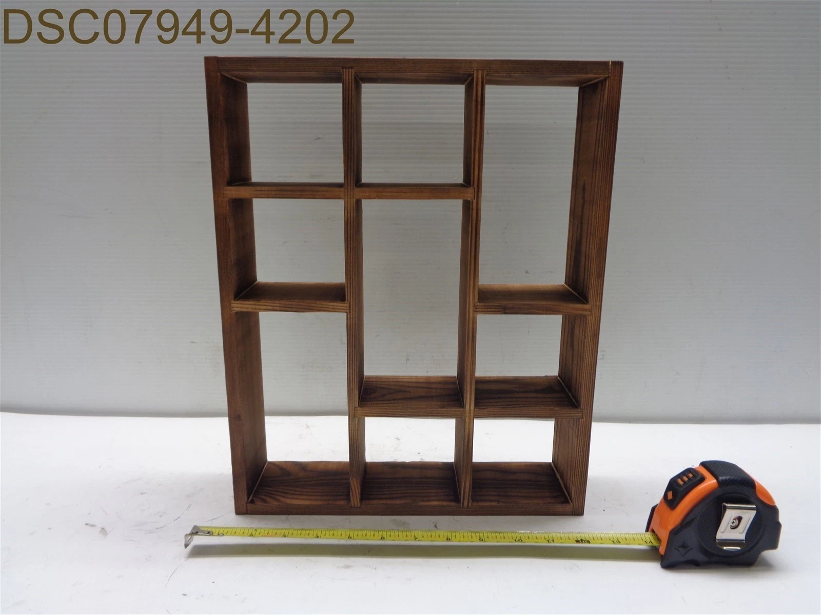 9 Shelves Wood Hanging Display Length 14 1/2", Height 11 7/8", Thickness 3"