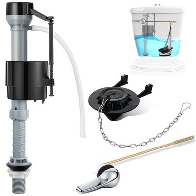 Universal Toilet Flusher Replacement Kit Fill Valve 2 Inch Flapper Front Mount