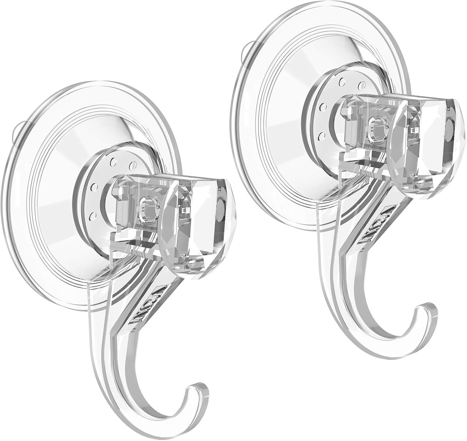 Polished Clear Suction Hooks, 2 Pcs - Strong Suction for Home Organization