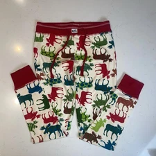 Lazy One PJ Legging Pajama Bottoms Womens Moose Cream Red Medium Christmas