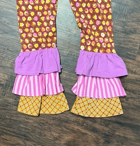 Matilda Jane Girls Sz 6 Floral Striped Pattern Magician Ruffle Benny’s Leggings - Picture 4 of 8