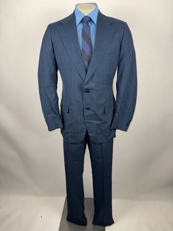 NOS Botany Suit Mens 42 Long Jacket 36 Pants Unhemmed Blue Striped Vtg 1960s MCM - Image 3 of 4