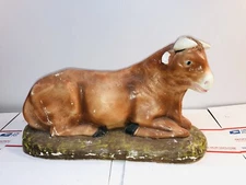Christmas 16” LYING BULL COW CHALK NATIVITY MANGER FIGURINE Xmas Ox Cow Oxen