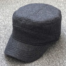 Men Flat Top Baseball Cap Faux Wool Wam Adjustable Outdoor Casual Cadet Hat Chic