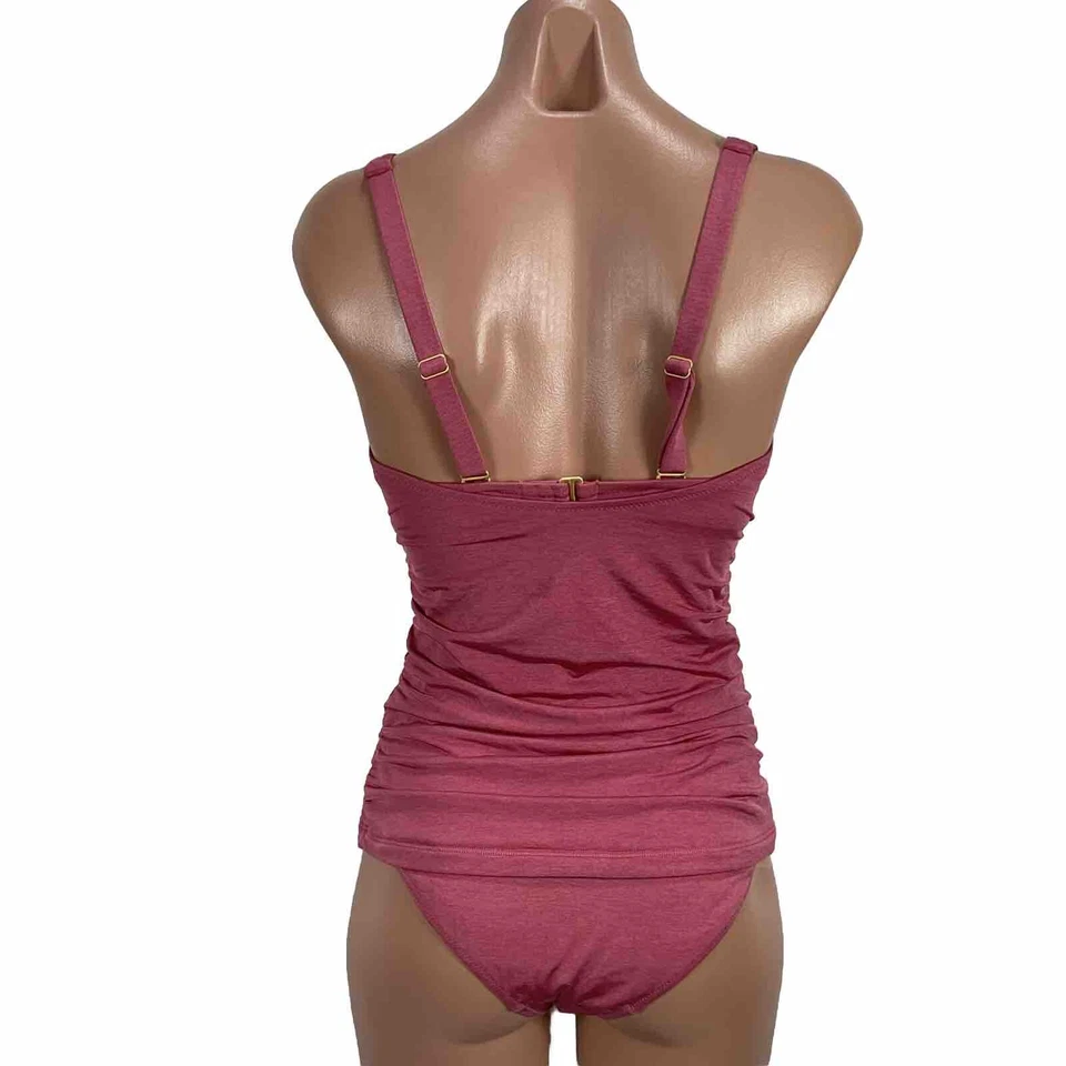 Athleta Aqualuxe Tankini 2pc Bikini Guava Rose Pink Clasp back 32 B/C M Bottom - Image 2 of 4