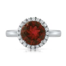 2.3ct Lab-Created Red Garnet Engagement Ring Halo Solitaire White Gold Plated