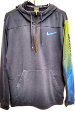 NIKE STANDARD DRI-FIT Long Sleeve Blue Size Med 1/3 Front Zip to Hood