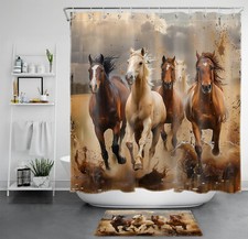 Wild Animal Horse Running in Desert Shower Curtain Bathroom Accessories Set