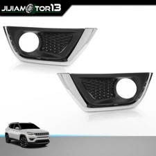 Fit For 2017-2019 Jeep Compass Pair Bumper Fog Light Covers Bezel Chrome Trim