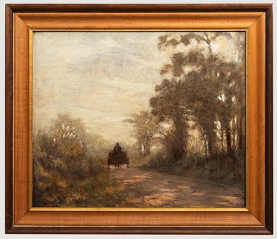Ölgemälde  Frühjahr 20. Jahrhundert    Karren Auf Dem Waldweg