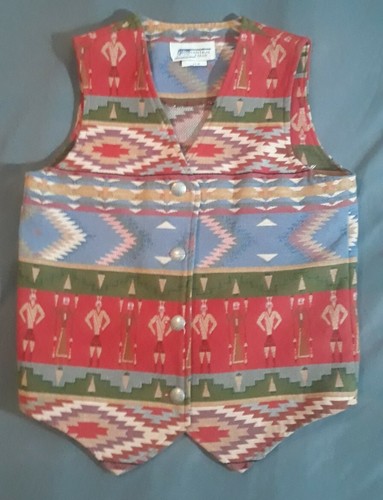 Womens VTG Aztec Vest Southwest Knit USA Made Small Central Falls