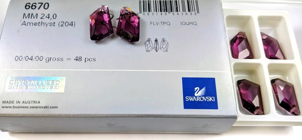 3 Swarovski Pendants  Amethyst 24 mm JCE11 19-5 - image 2 of 2