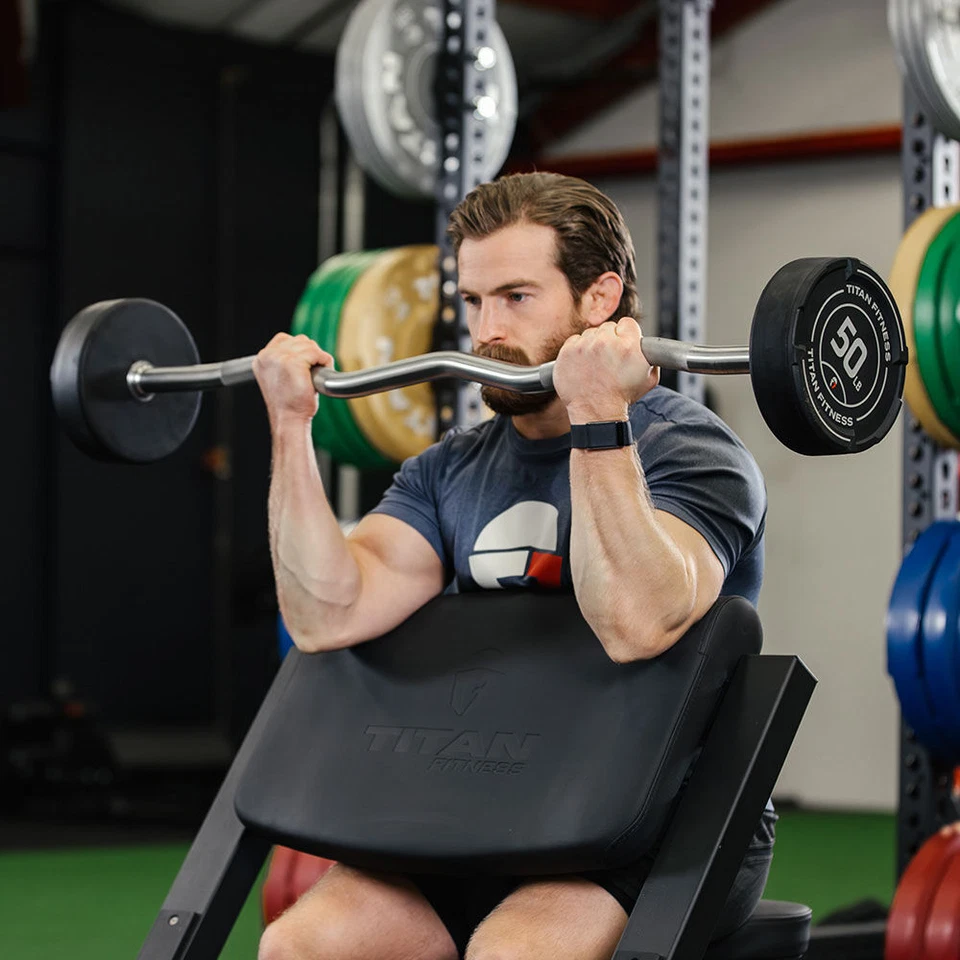 Barra fija Titan Fitness 40 lb goma EZ Curl, barra de pesas precargada Foto 4 de 4