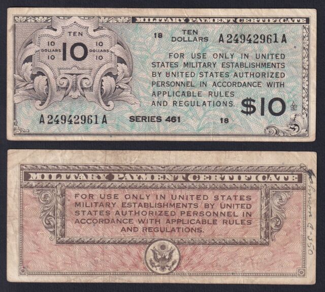 USA Military Zahlung Certificate 10 Dollar 1946 P M7 BB / VF C-D1