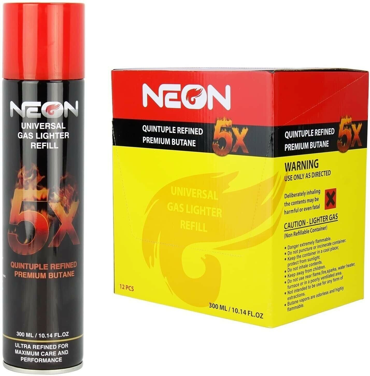 12 Can Neon 5X Refined Butane Lighter Gas Fuel Refill 300 mL 10.14 oZ