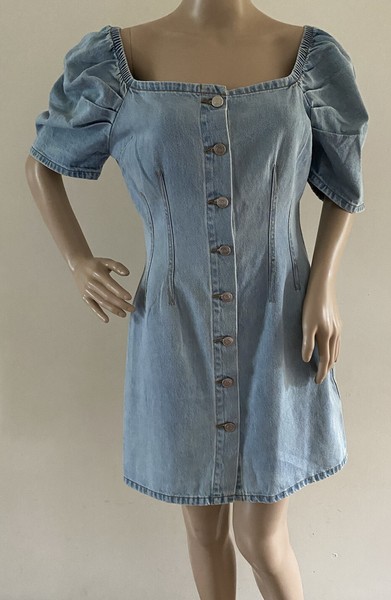 Momoshero Designer Mini Denim Dress Size L Blue Button Down