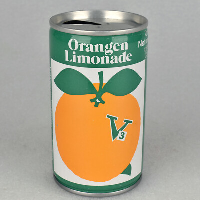 VTG 1970s V3 Orangen Limonade Orange Soda Pop Can 11.5 oz Steel Germany