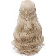 Long Blonde Braid Wig Women Halloween Costume Cosplay Wig Cap Curly Braid B
