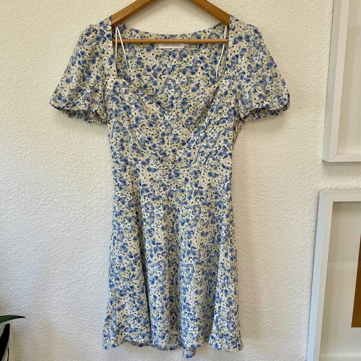 Floral Mini Dress Size Small Floret Studios Fit and Flare Blue Green | eBay