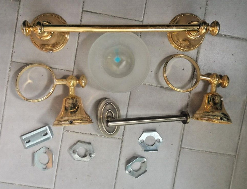 SET ACCESSORI DA BAGNO 5 PEZZI COMPLETO PORTA ASCIUGAMANO BAGNO ORO