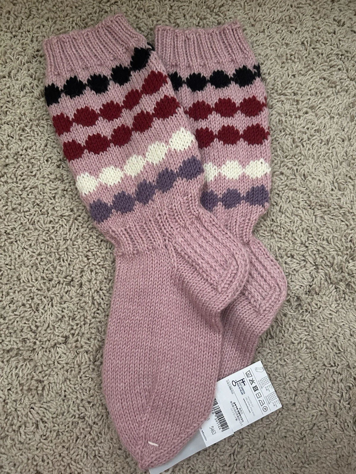 NEW Novita 7 Brothers Wool Blend Socks Made In Finland Rose Pink Dots Size 9-10