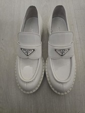 Scarpe Mocassini Prada Donna Chocolate in pelle bianca. Taglia 38.