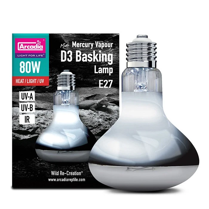 ARCADIA MINI D3 80W E27 BASKING LAMP REPTILE BULB HEAT LIGHT & UV UVA UVB IR