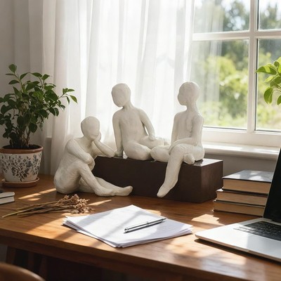 emphaseason Abstract Resin Statue, Three Person Conversation Sculpture
