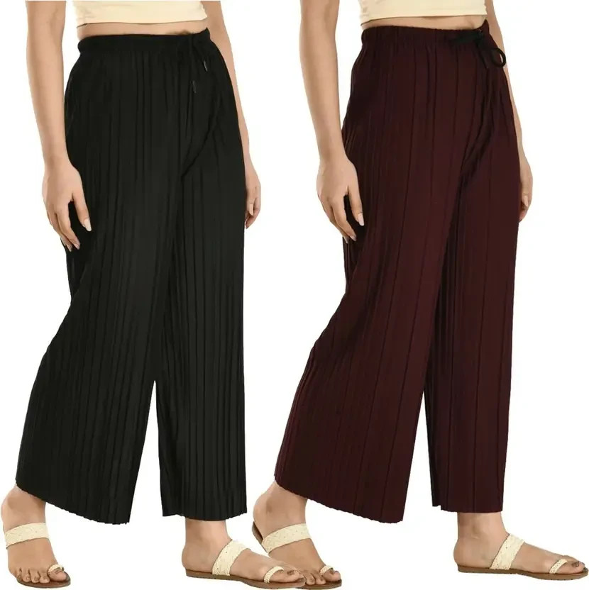 Conjunto Palazzo Casual De Mezcla Lycra Para Mujer, Pantalones 2 Pack