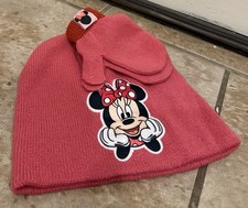 New Disney Junior Minnie Mouse Pink Beanie Mitten Set Girls One Size