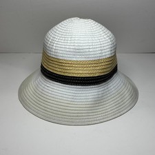 Panama Jack Womens Straw Sun Hat Wide Brim Beach Vacation White Gold Black Boho