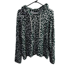 Majestic Filatures Deluxe Teeshirt Velvet Hoodie Womens Size 3 M Green Leopard