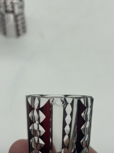 Red Kiriko Cut Glass Cups Set of 3 Taisho Roman Showa Retro - Picture 7 of 9