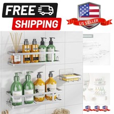Adhesive Shower Caddy,Shower Shelves with Soap Holder and 12 Hooks,Rustproof ...