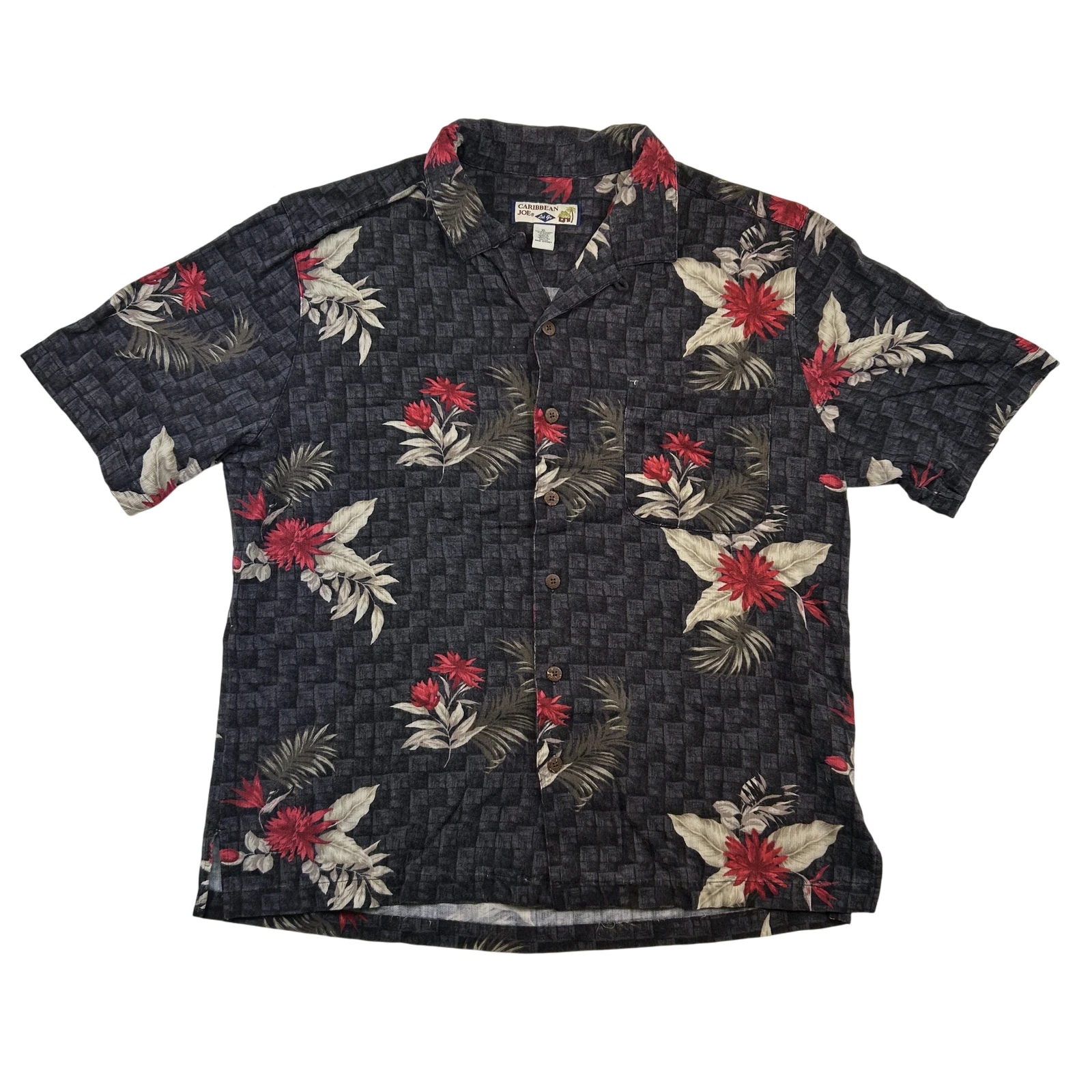 Caribbean Joe Shirt Mens XL Hawaiian Floral Button Up Short Sleeve Rayon