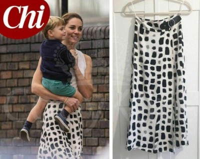 Massimo Dutti White-Black Two Tone Midi Skirt with Belt ASO Kate Middleton UK8 S