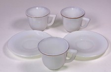 Hazel Atlas 5-Pc Vintage Child  s Tea Set 1940s - 50s White Milk Glass, Gold Trim