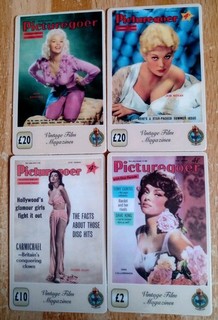 4 Phonecards. Hollywood Actors. Kim Novak. Jayne Mansfield. Gina Lollobrigida.