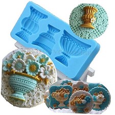 flower urns vases pots silicone mould cake Fondant gum paste mold for Sugar