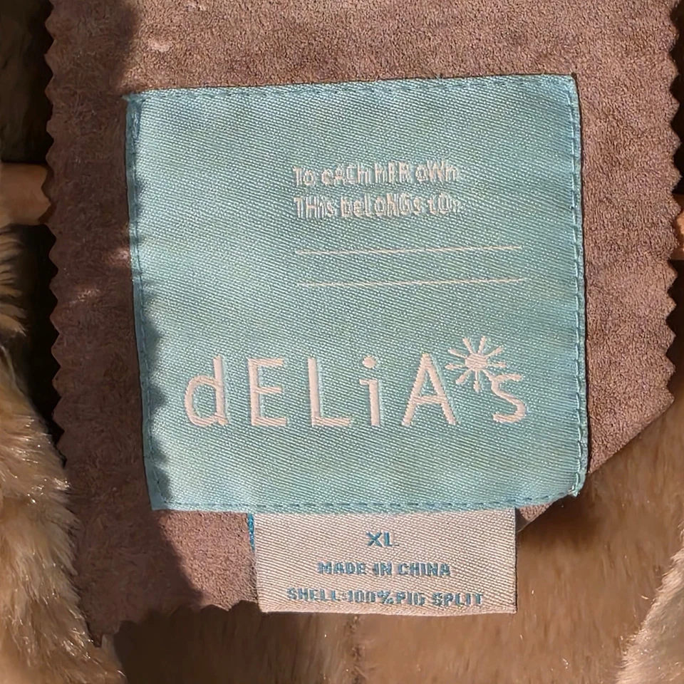 90’s Delia’s Jacket 100% Pig Split Tan Size XL (runs smaller, more like L) - Image 4 of 4