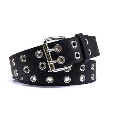 Double Grommet Punk Leather Belt Unisex 2 Hole Fashion Jeans Bel