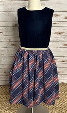 Boden navy velvet and tartan plaid sleeveless fit and flare dress Size 11-12Y